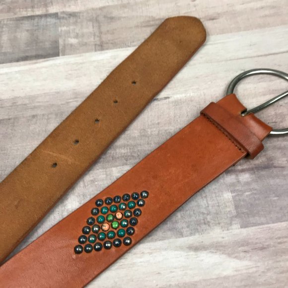 Genuine Leather Distressed Belt Metal Stud Detail Brown Boho Size Small - Picture 9 of 15